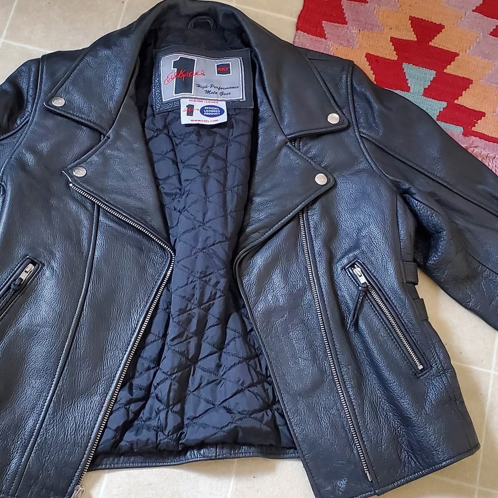 Evel Knievel Black Leather Moto Jacket